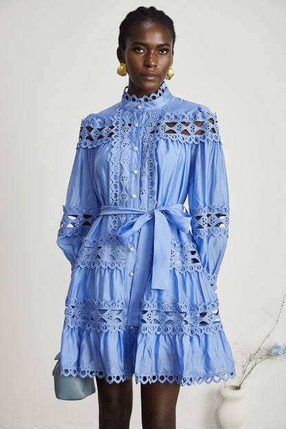 Nova blue cut-out belted mini dress