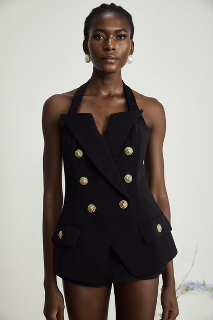 Harper tailored double-breasted halterneck top