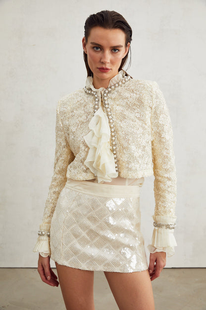 Madeleine floral faux-pearl trim jacket