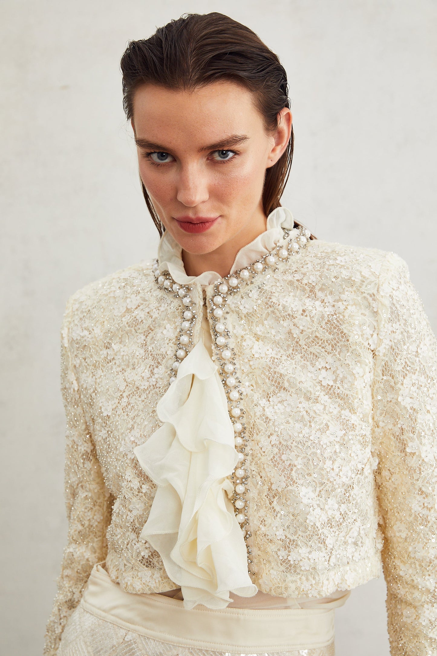 Madeleine floral faux-pearl trim jacket