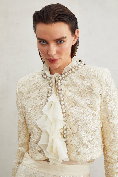 Madeleine floral faux-pearl trim jacket