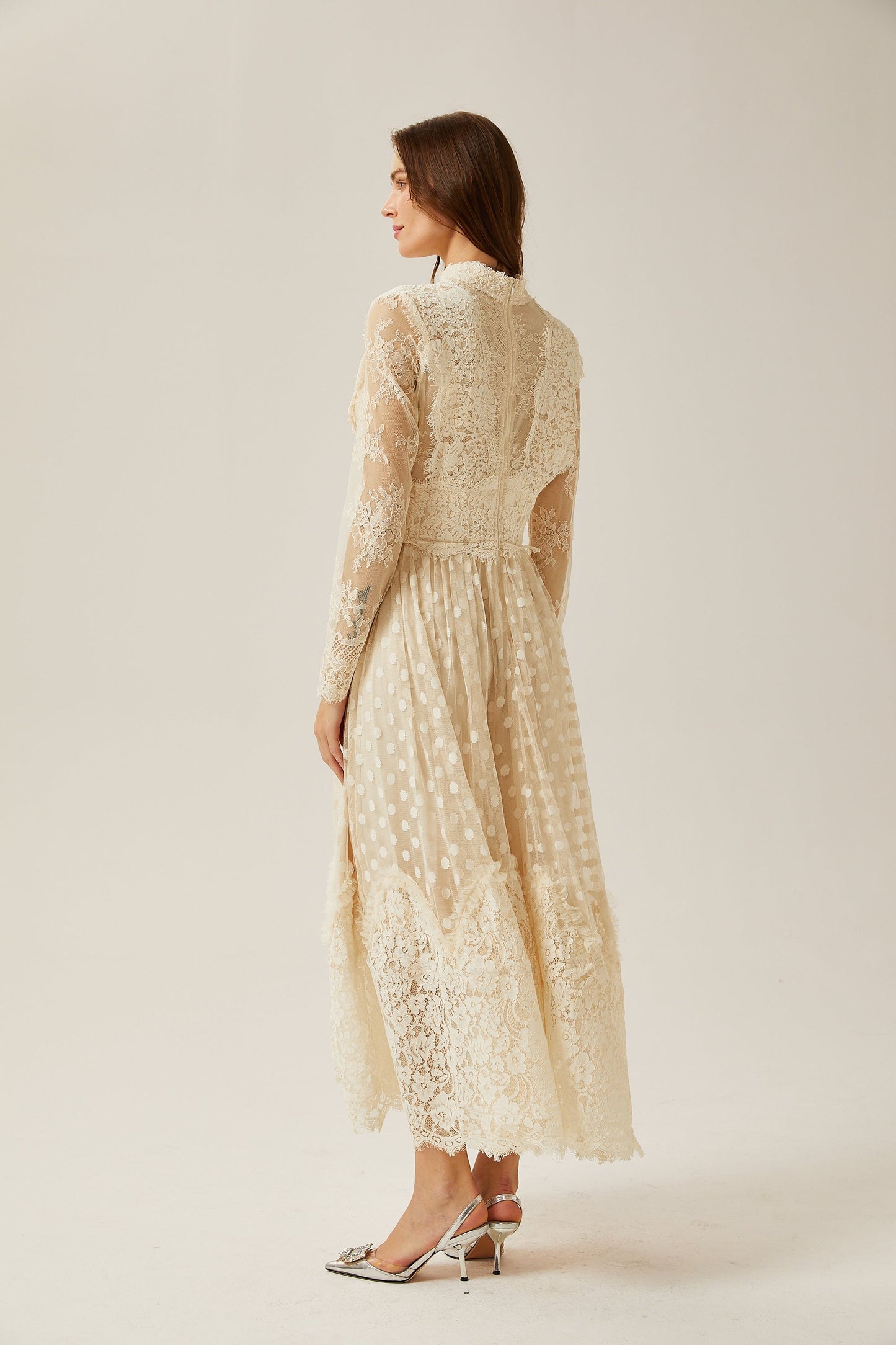 Éliane polka-dot lace-embroidered midi dress