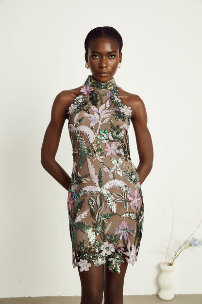 Géraldine sequin-embellished embroidered mini dress