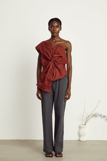 Hermine red bow-detail asymmetrical top