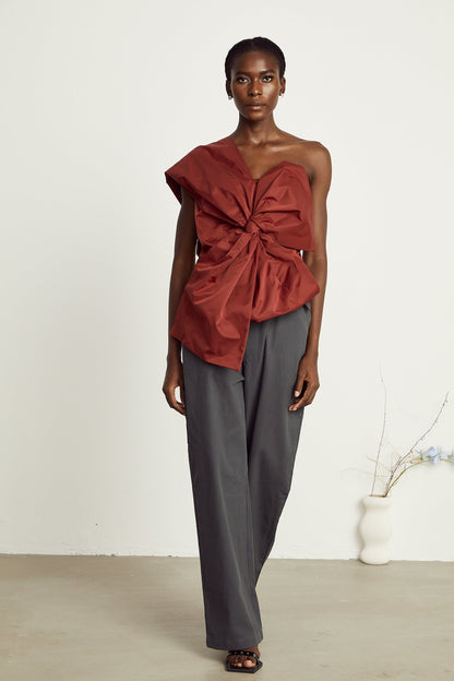Hermine red bow-detail asymmetrical top