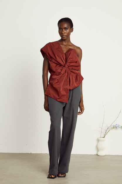 Hermine red bow-detail asymmetrical top