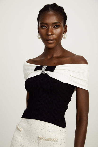 Diane bow-detail knitted top