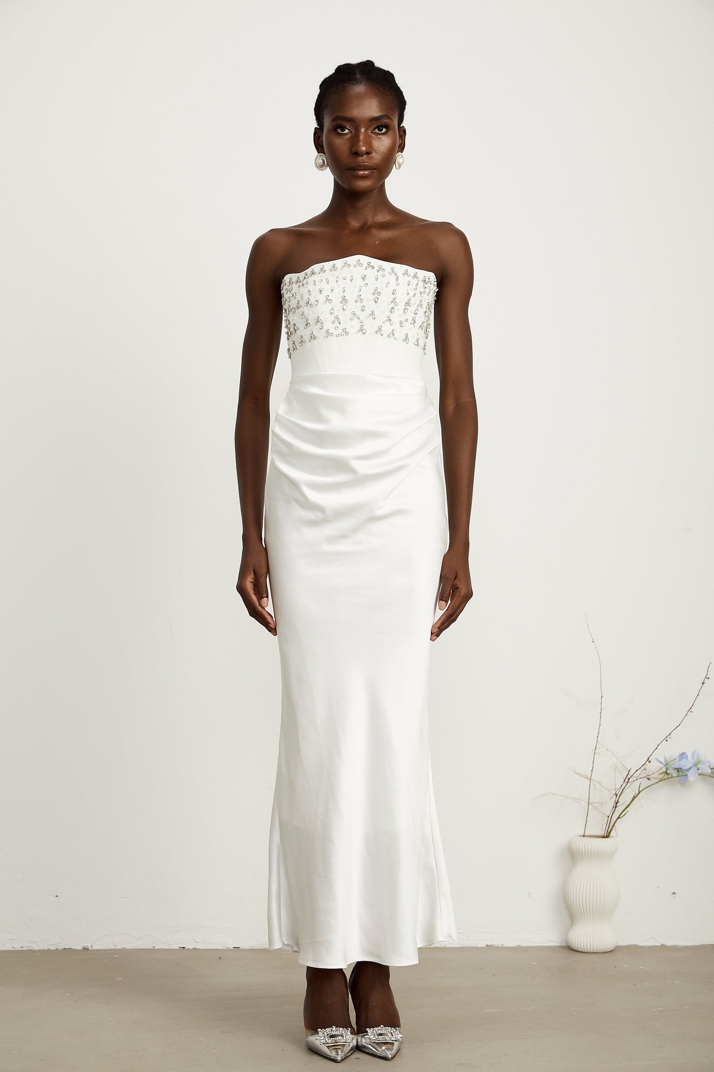 Aurore White Crystal Embellished Maxi Dress