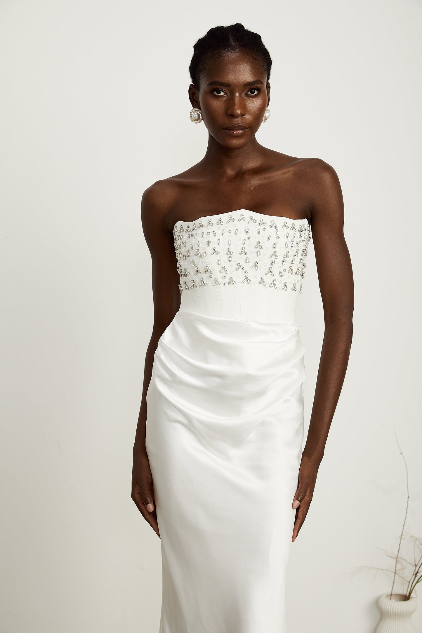 Aurore White Crystal Embellished Maxi Dress