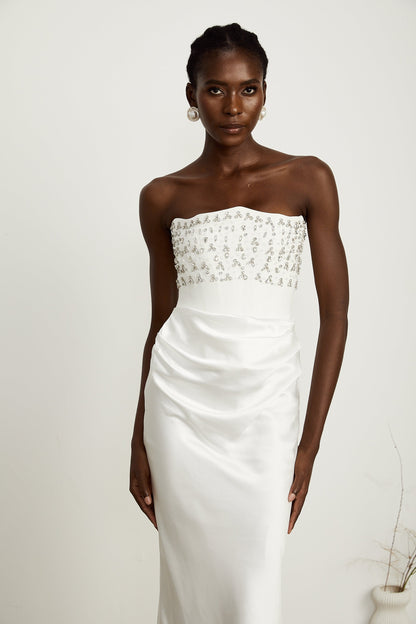 Aurore White Crystal Embellished Maxi Dress