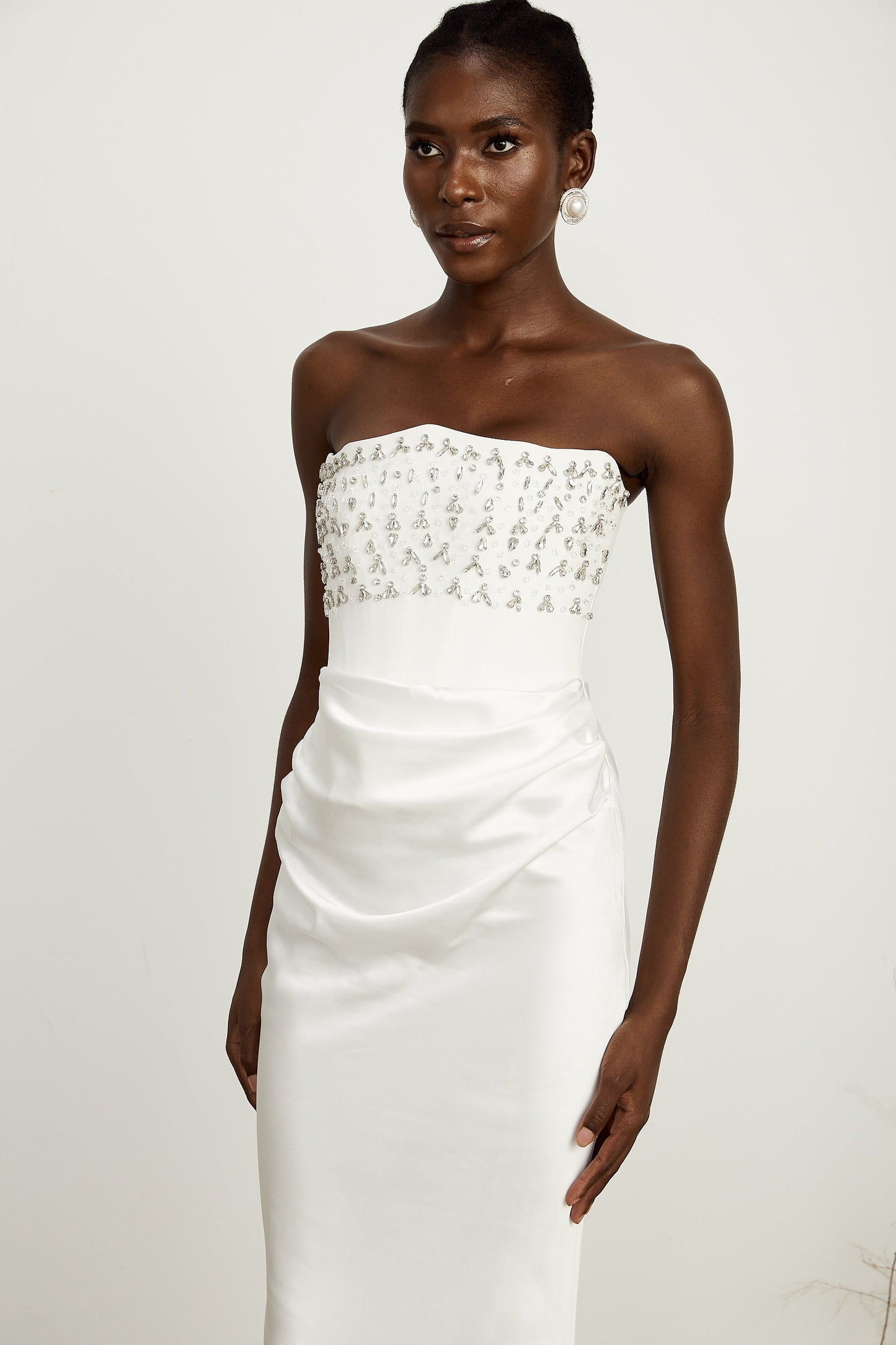 Aurore White Crystal Embellished Maxi Dress