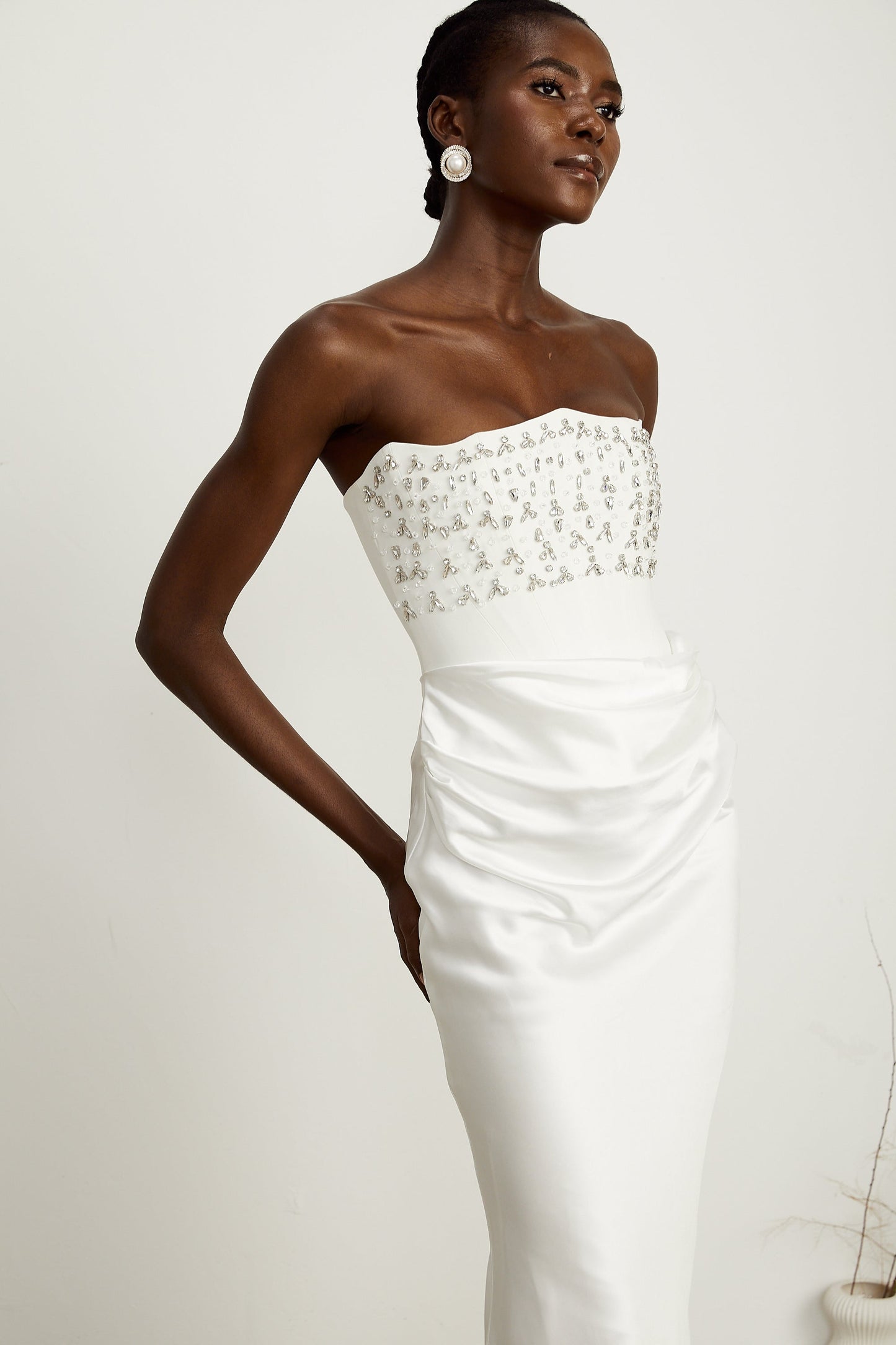 Aurore White Crystal Embellished Maxi Dress