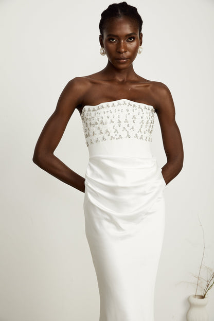 Aurore White Crystal Embellished Maxi Dress