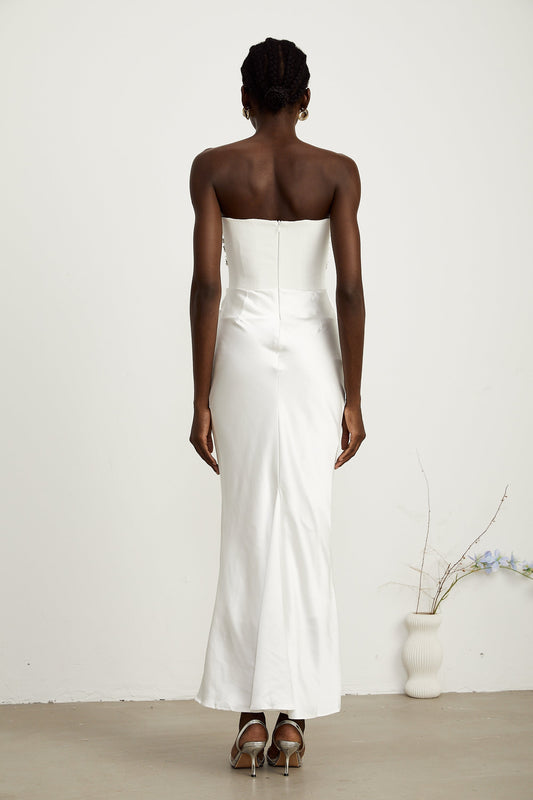 Aurore White Crystal Embellished Maxi Dress