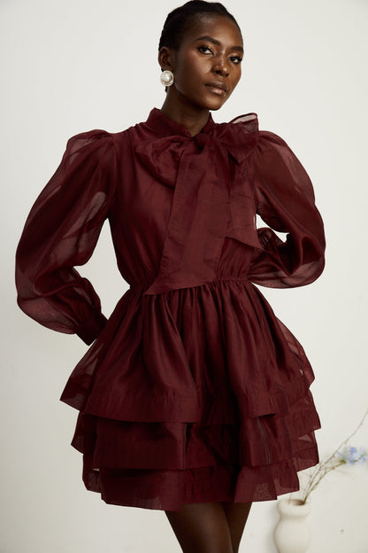 Élodie tiered flared mini dress in Red