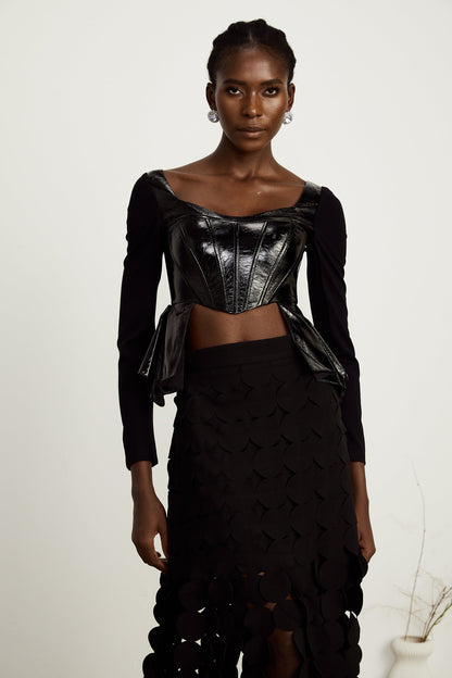 Jeannette faux-leather peplum panelled top