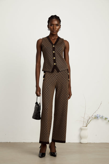 Cyrielle monogram-jacquard top & trousers matching set