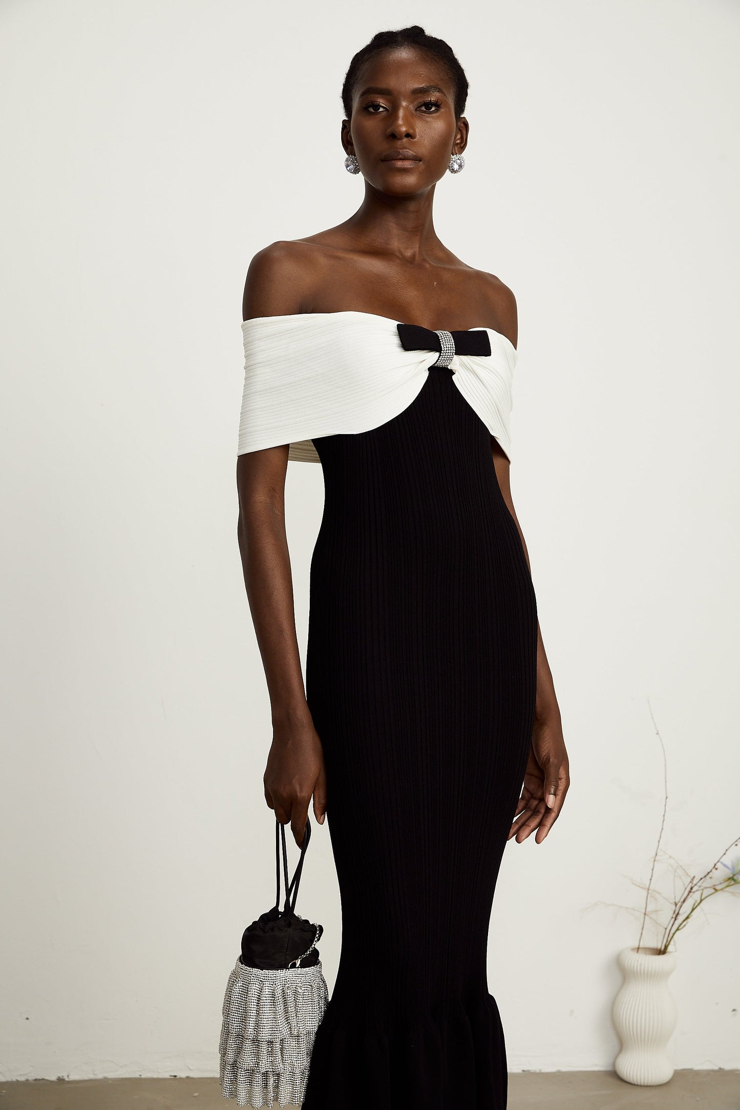 Éliane bow-detail ribbed maxi dress