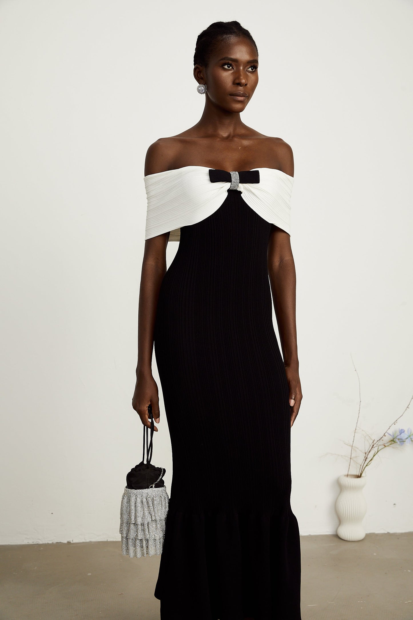Éliane bow-detail ribbed maxi dress