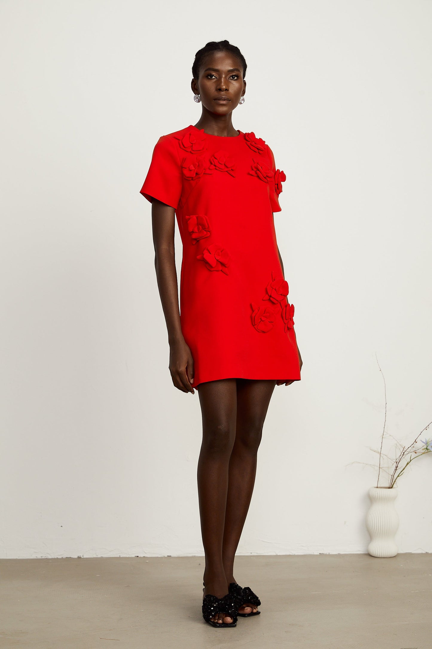 Calista red floral-detail short-sleeve mini dress
