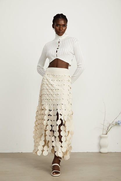 Hanna disc-design fringed maxi skirt in Neutrals
