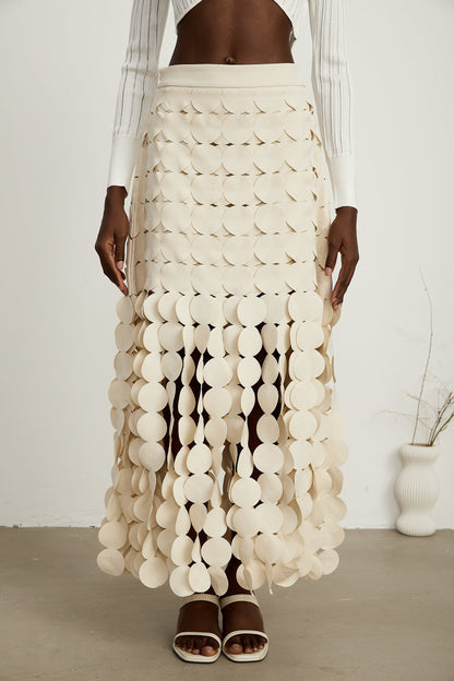 Hanna disc-design fringed maxi skirt in Neutrals