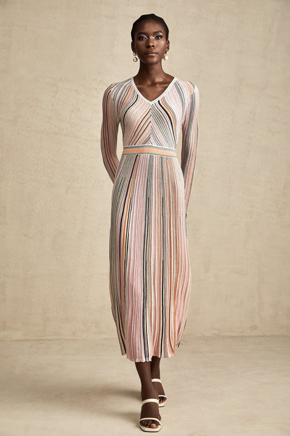 Mathilde metallic pleated midi dress in Pink