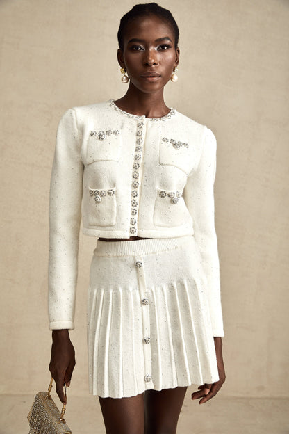 Fabienne white embellished jacket & skirt matching set