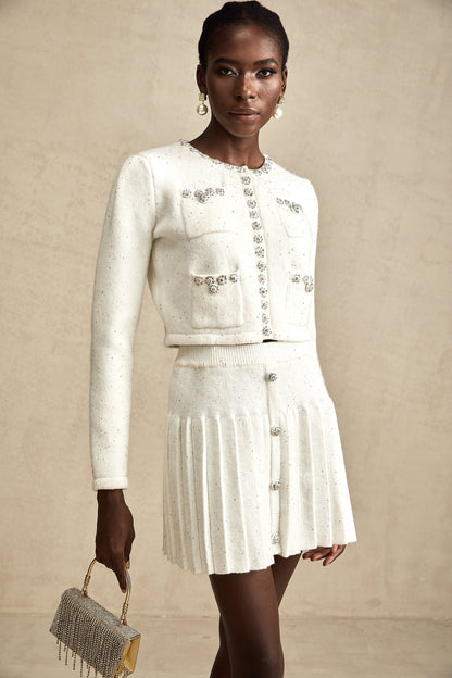 Fabienne white embellished jacket & skirt matching set