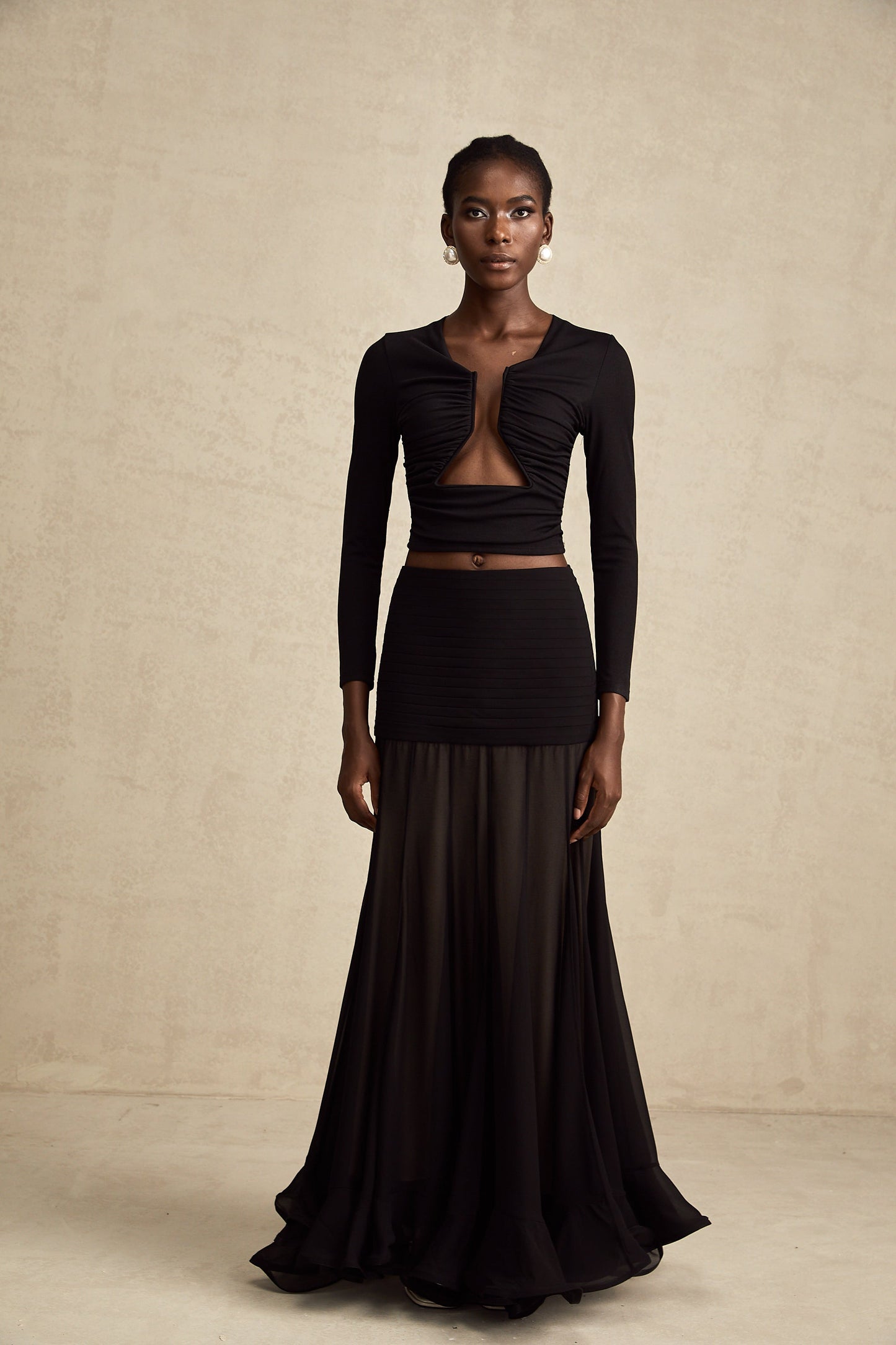 Anaïs Black Open-Front Gathered Top