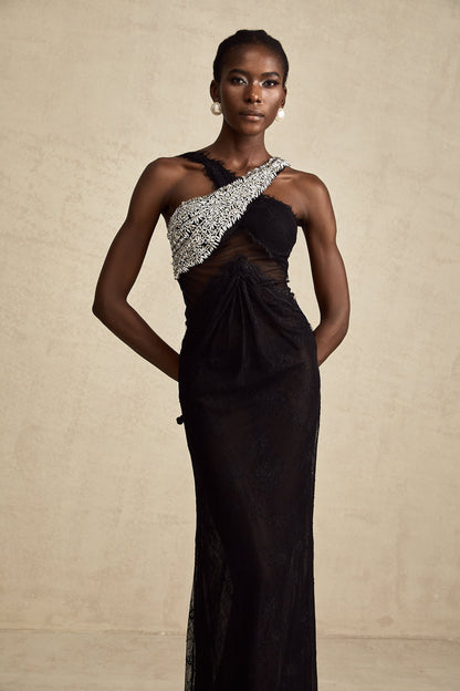 Irène black crossover crystal-embellished maxi dress