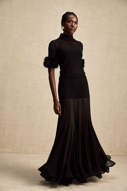 Ségolène black faux-fur tulle top
