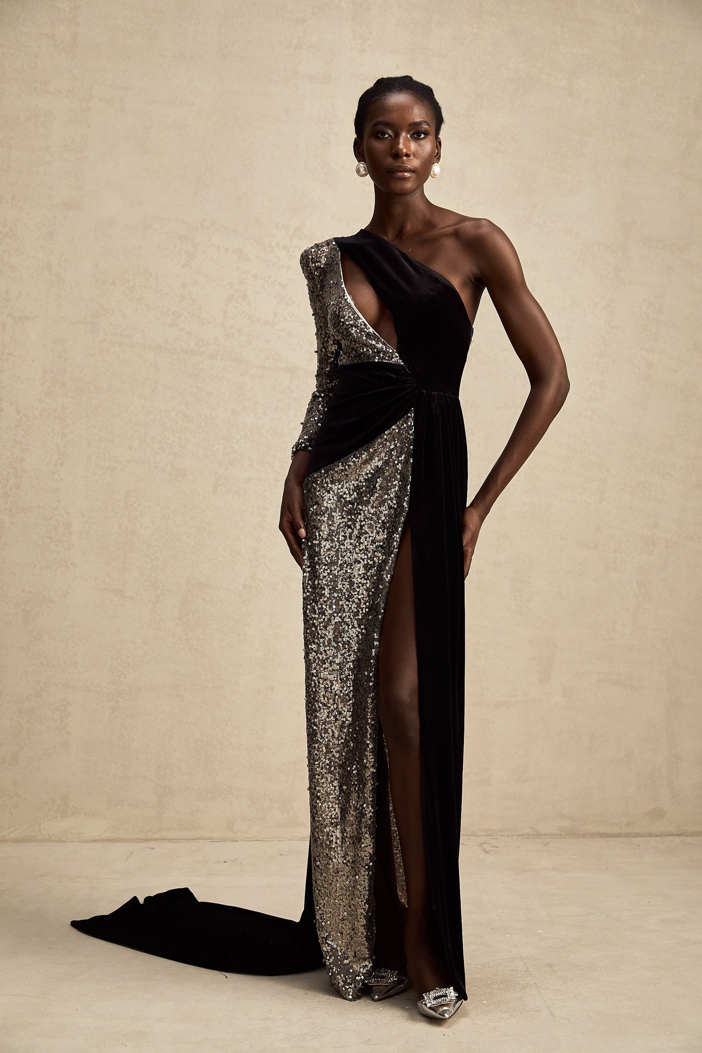 Juliette sequin-embellished asymmetrical maxi dress