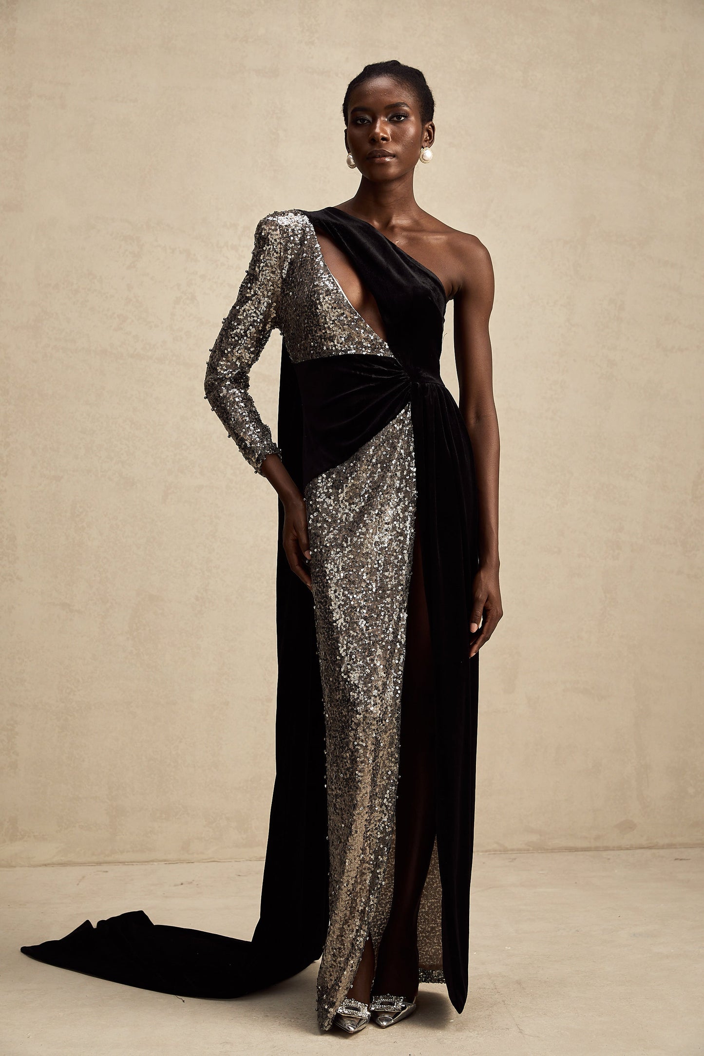 Juliette sequin-embellished asymmetrical maxi dress