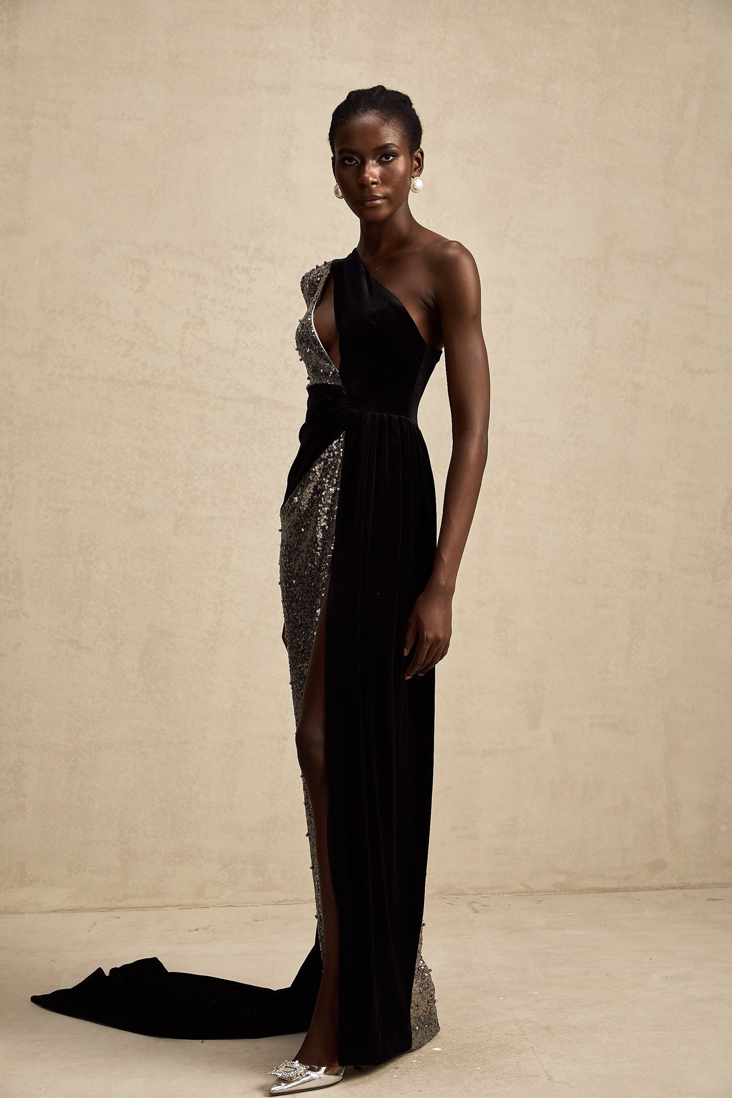 Juliette sequin-embellished asymmetrical maxi dress