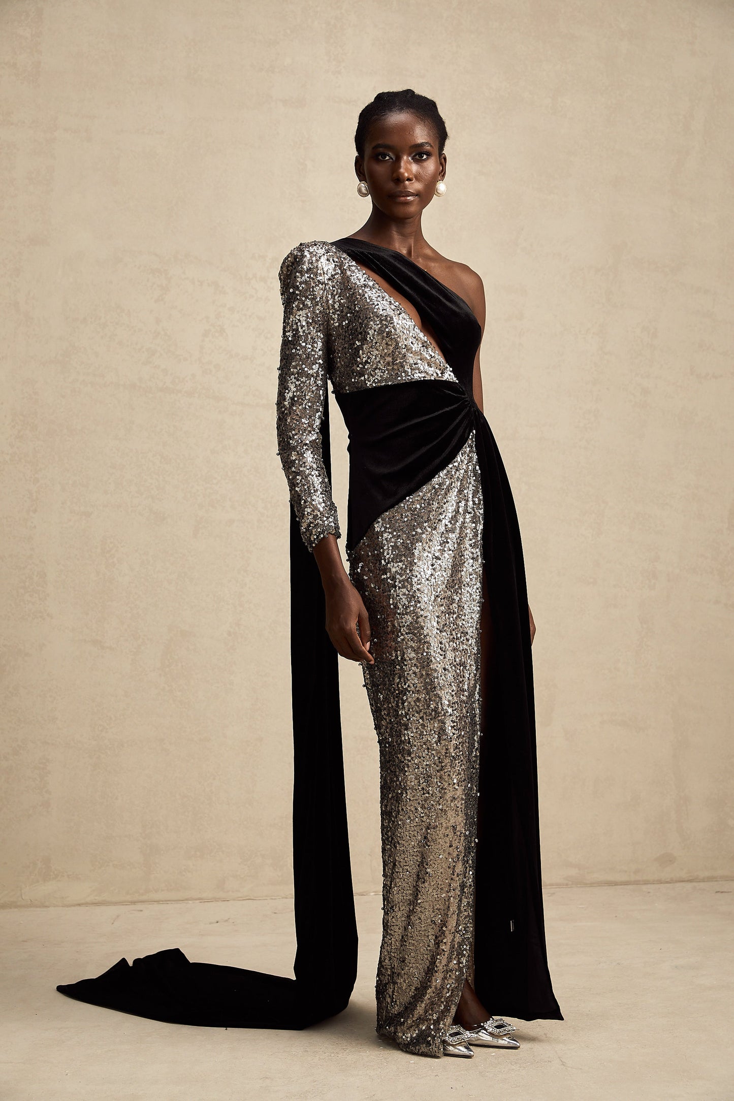 Juliette sequin-embellished asymmetrical maxi dress