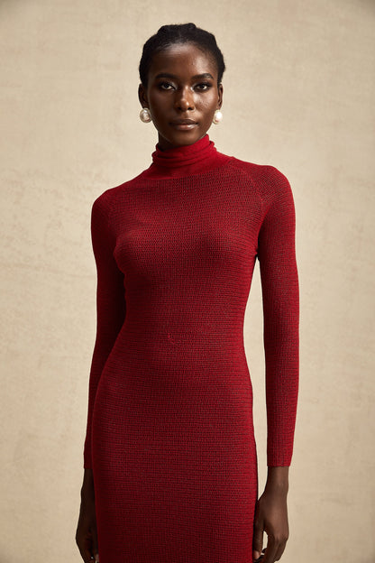 Arianee red metallic pointelle midi dress