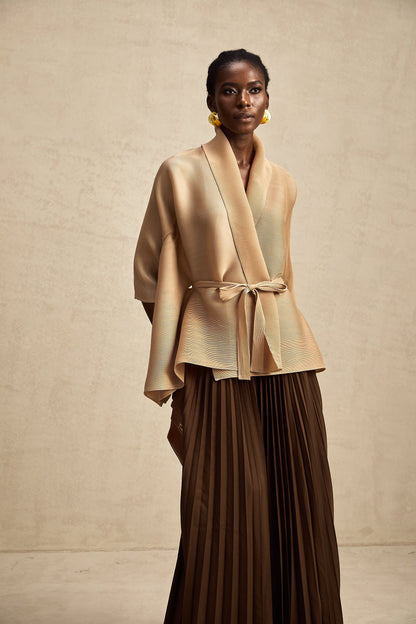 Adèle cape-design pleated top & skirt matching set