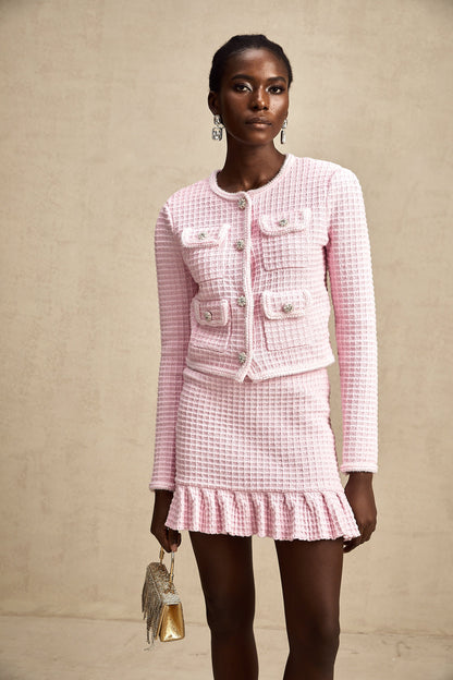 Fabienne pink waffle-knit jacket & skirt matching set