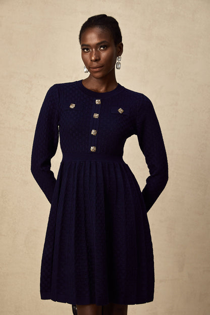 Rhéane navy basket-weave mini dress