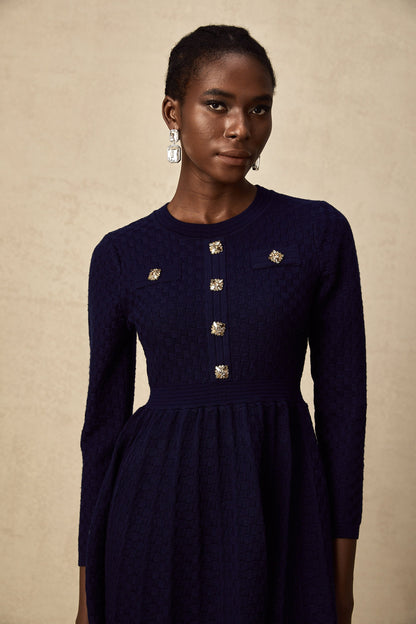 Rhéane navy basket-weave mini dress