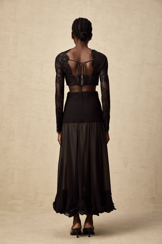 Maïwenn floral-lace panelled maxi dress