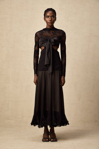 Maïwenn floral-lace panelled maxi dress