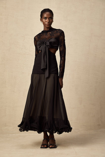 Maïwenn floral-lace panelled maxi dress