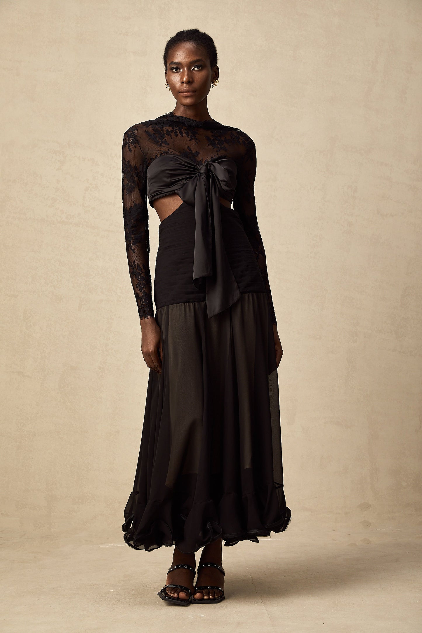Maïwenn floral-lace panelled maxi dress