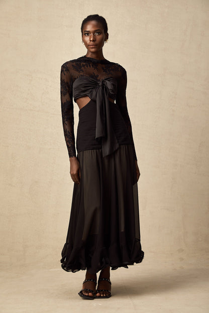 Maïwenn floral-lace panelled maxi dress