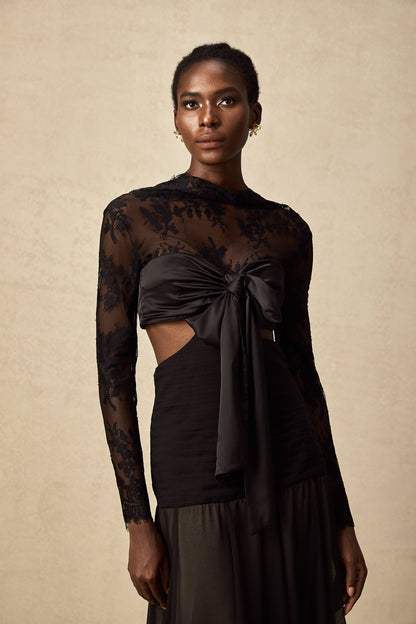 Maïwenn floral-lace panelled maxi dress