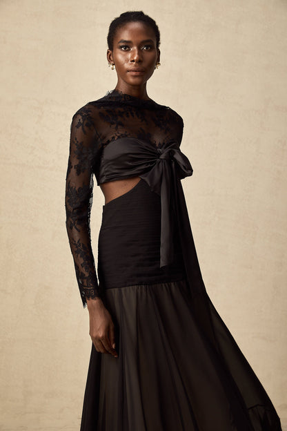 Maïwenn floral-lace panelled maxi dress