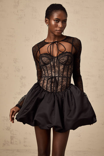 Louise black floral-lace vest & dress matching set