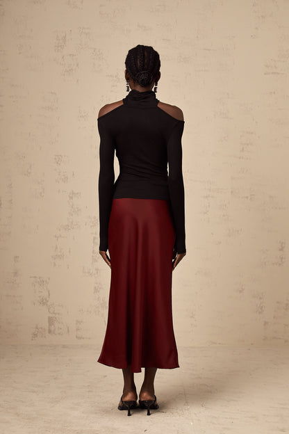 Vanessa red flared satin skirt